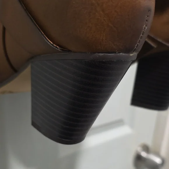 JustFab McKinley Brown Block 3 Inch Heel Boots with Faux Fur Cuff - Picture 6 of 15